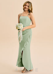 Azazie Buzzy Junior Dusty Sage Sheath Pleated Chiffon Dress dusty_sage