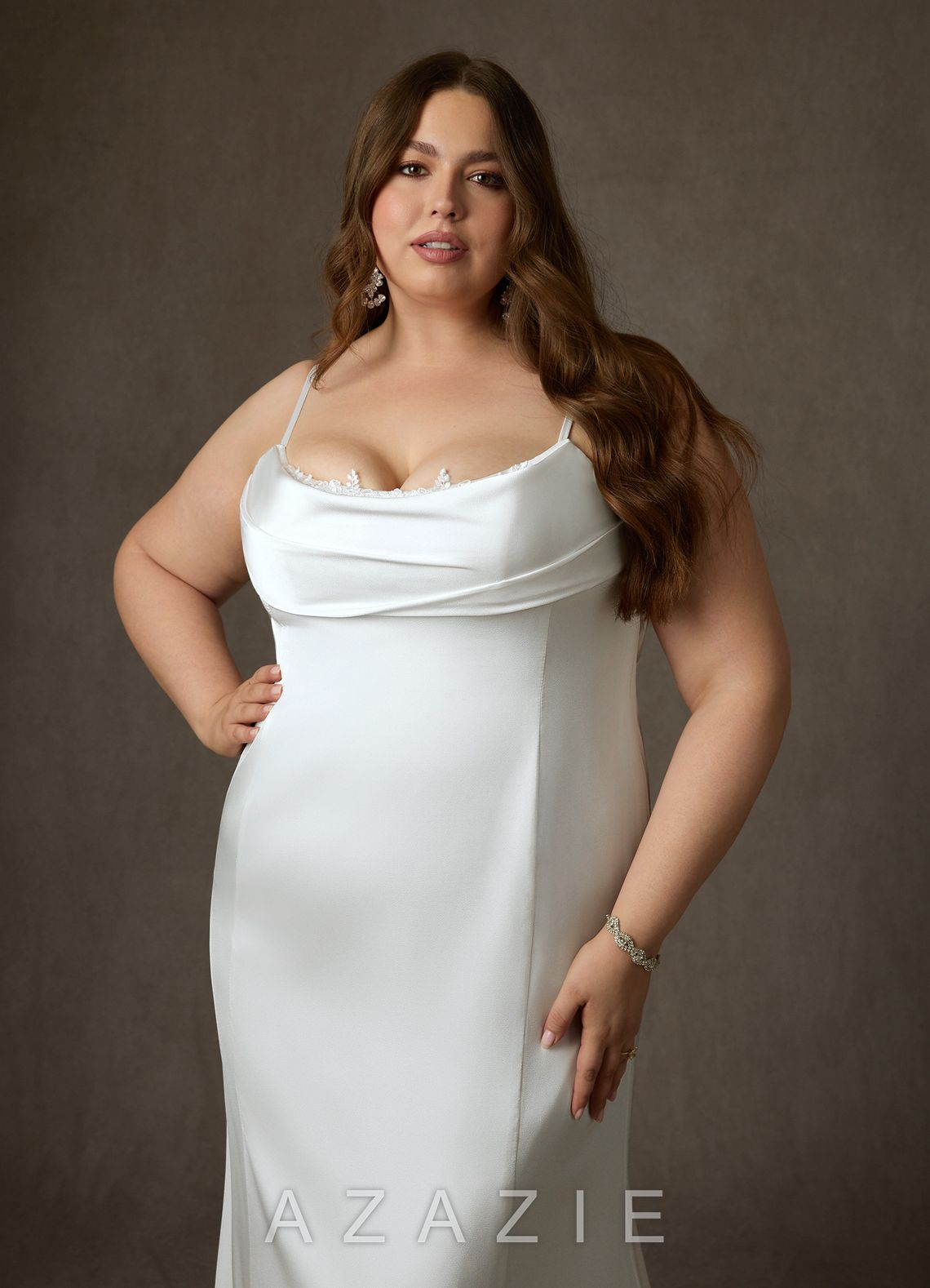 Azazie Eliora Diamond White Fit and Flare Stretch Satin Dress diamond_white