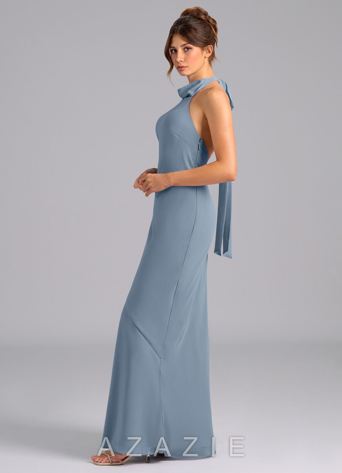 Azazie Velli Dusty Blue Mermaid High Neck Chiffon Dress dusty_blue