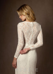 Azazie Indie Wedding Dress Cream Sheath V-Neck Tulle Dress cream