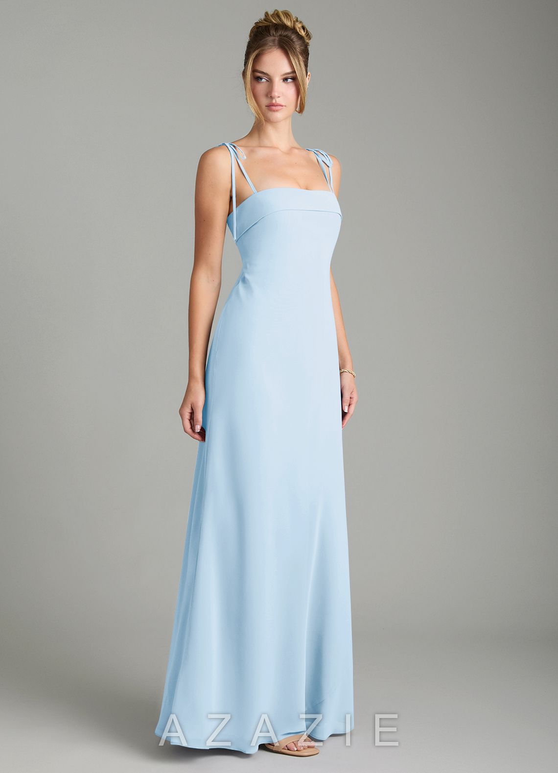 Azazie Ellia Sky Blue Sheath Bow Chiffon Dress sky_blue