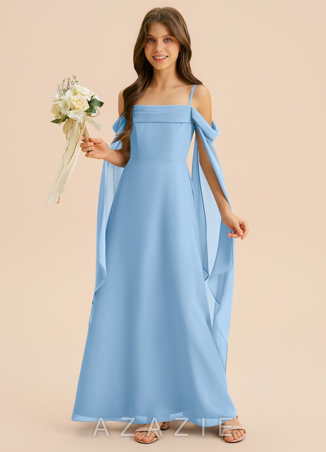 Azazie Moana Junior Powder Blue A-Line Pleated Chiffon Dress powder_blue