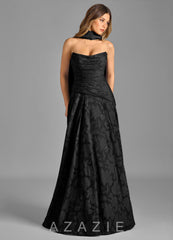 Azazie Gabriela Black A-Line Strapless Floral Burnout Dress black