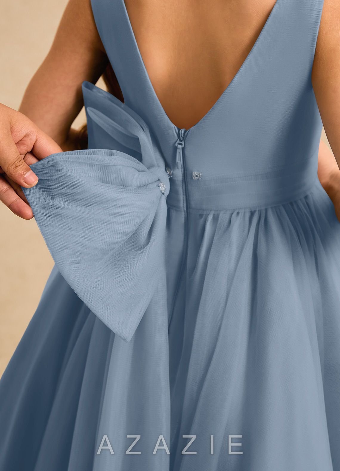 Azazie Seraphina Dusty Blue A-Line Pleated Tulle Dress dusty_blue
