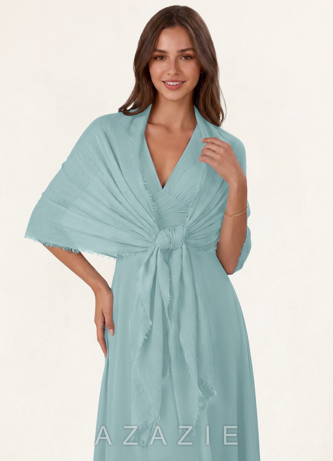Azazie Soft Wool Blend Textured Frayed Edge Shawl  dusty_blue