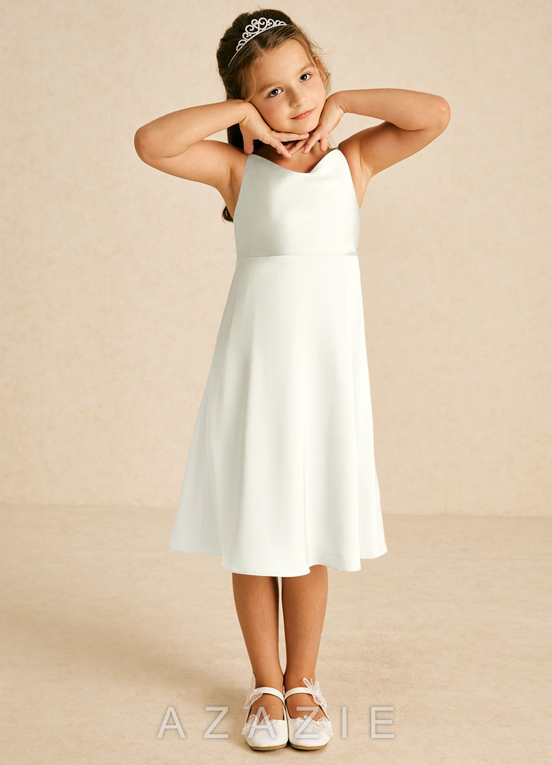 Azazie Zuzu Ivory A-Line Spaghetti Strap Stretch Satin Dress