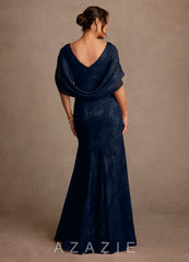 Azazie Belladonna Dark Navy Mermaid Pleated Floral Burnout Dress dark_navy