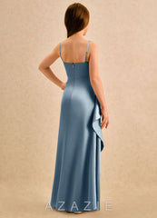 Azazie Cannoli Girls Formal Dusty Blue A-Line Pleated Stretch Satin Dress dusty_blue