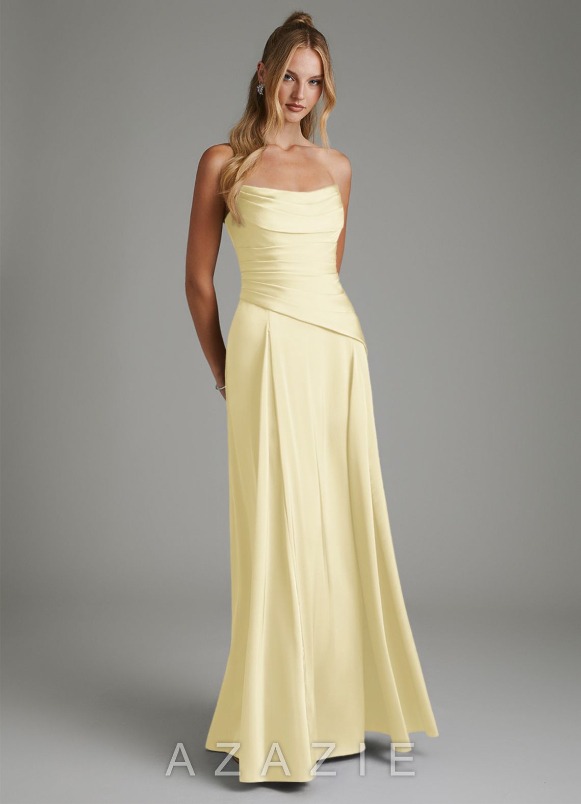 Azazie Gabriela Lemon Sorbet A-Line Corset Stretch Satin Dress lemon_sorbet