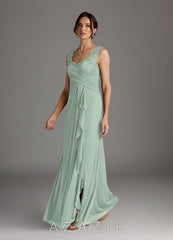 Azazie Edelin Agave A-Line Sweetheart Neckline Pleated Mesh Dress agave