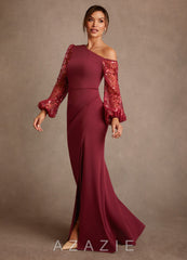 Azazie Cathleen Burgundy Sheath Lace Dress burgundy