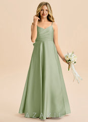 Azazie Rumi Junior Dusty Sage A-Line Pleated Stretch Satin Dress dusty_sage