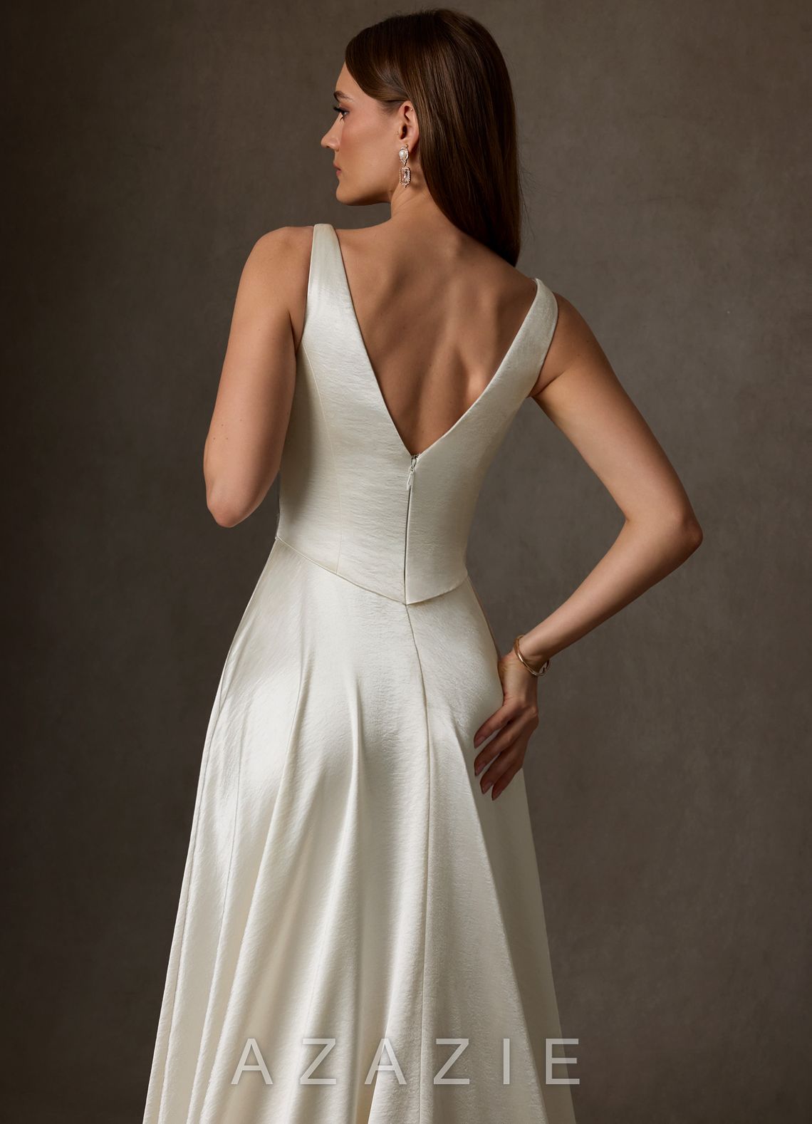 Azazie Samira Antique White A-Line Square Neckline Charmeuse Dress antique_white