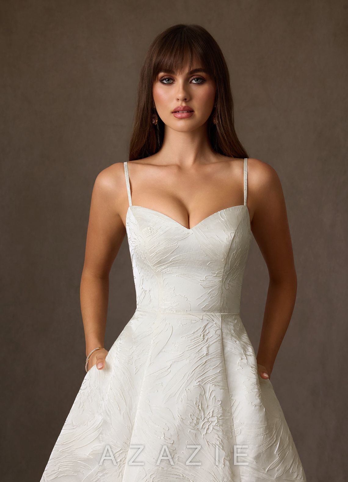 Azazie Selma Antique White A-Line Sweetheart Neckline Jacquard Dress antique_white