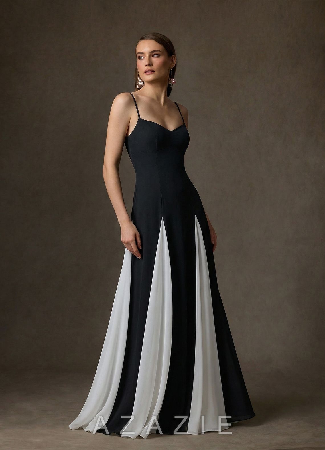 Azazie Anika Black Diamond White A-Line Sweetheart Neckline Stretch Crepe Dress black/diamond_white