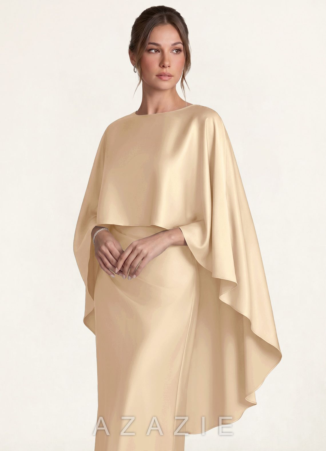 Azazie Matching Color Stretch Satin Cape Overlay  champagne