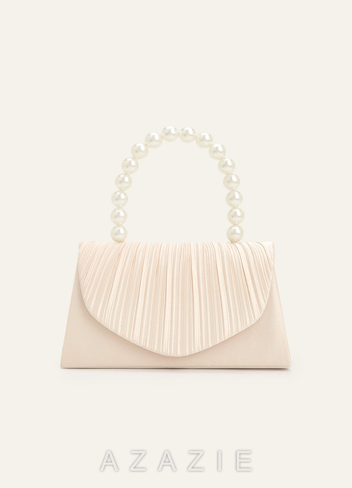 Pearl Handle Pleated Satin Envelope Handbag