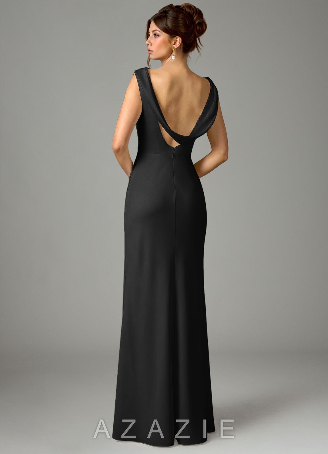 Azazie Kieryn Black Mermaid Pleated Stretch Satin Dress black