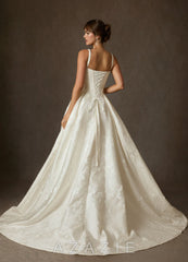 Azazie Delvina Antique White Ball-Gown with Pockets Floral Jacquard Dress antique_white