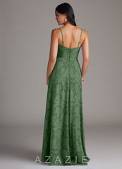 Azazie Moira Eucalyptus A-Line Side Slit Floral Burnout Dress eucalyptus