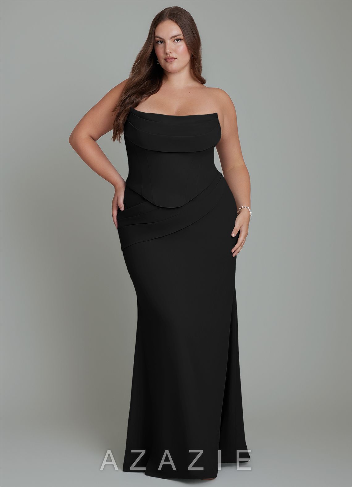 Azazie Sorrel Black Mermaid Corset Chiffon Dress black