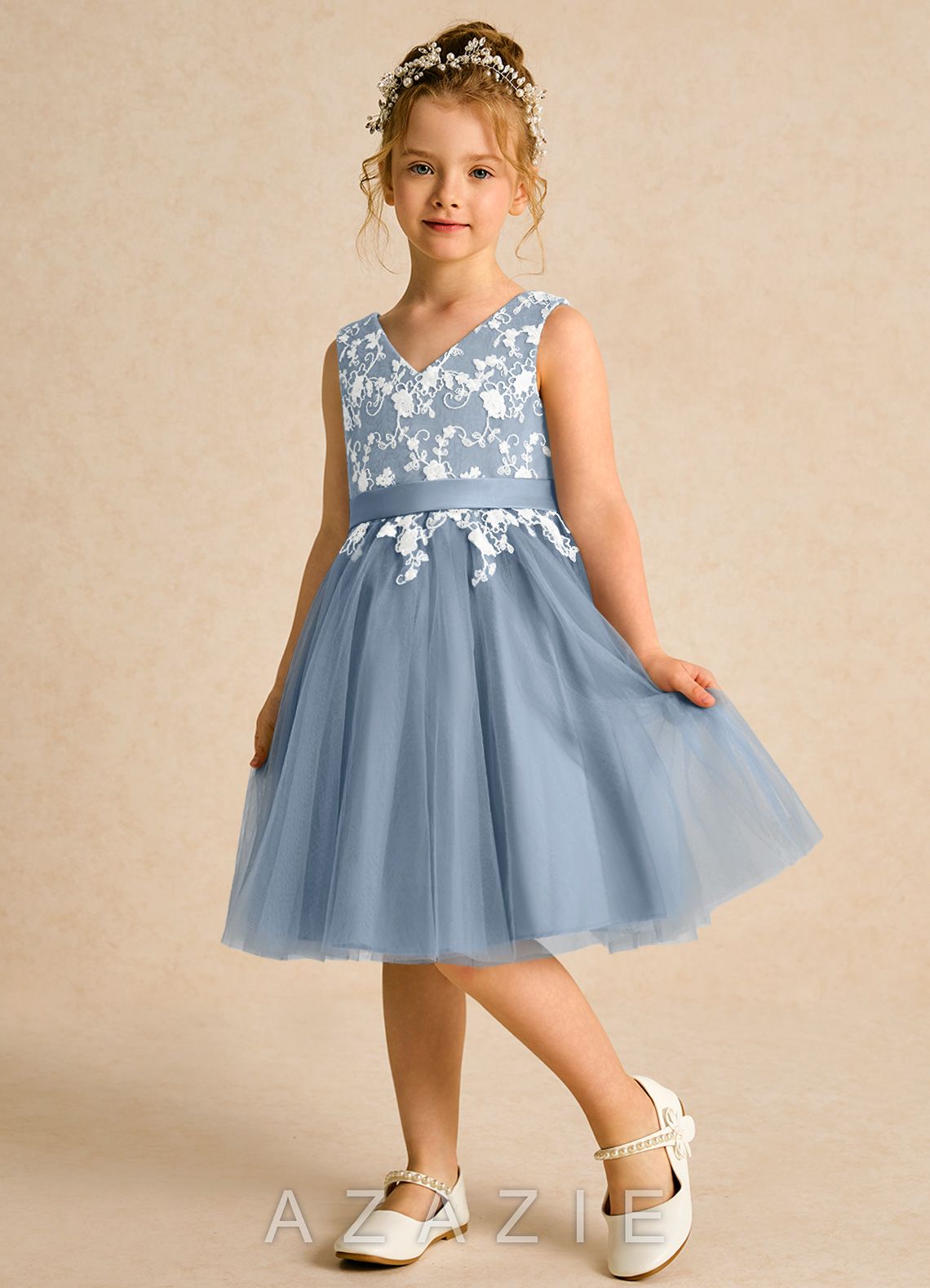 Azazie Butterfly Dusty Blue A-Line Lace Dress dusty_blue