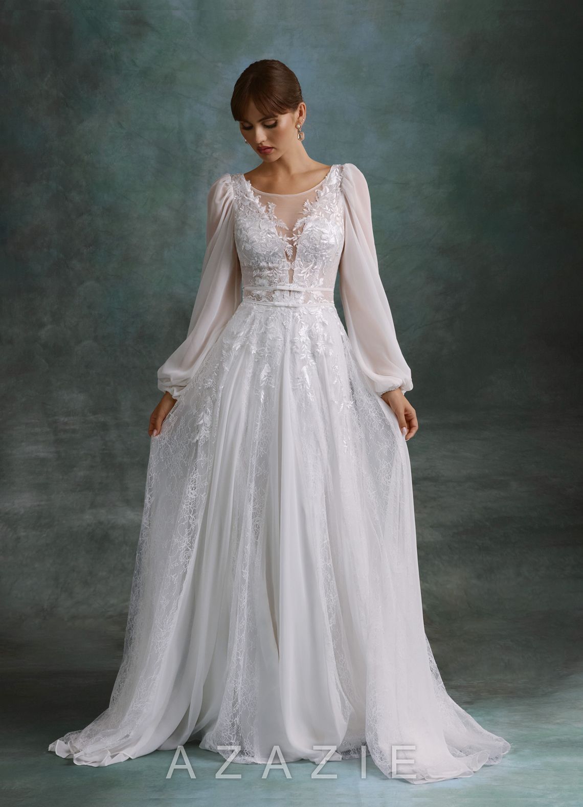Azazie Keylani Diamond White A-Line Lace Dress