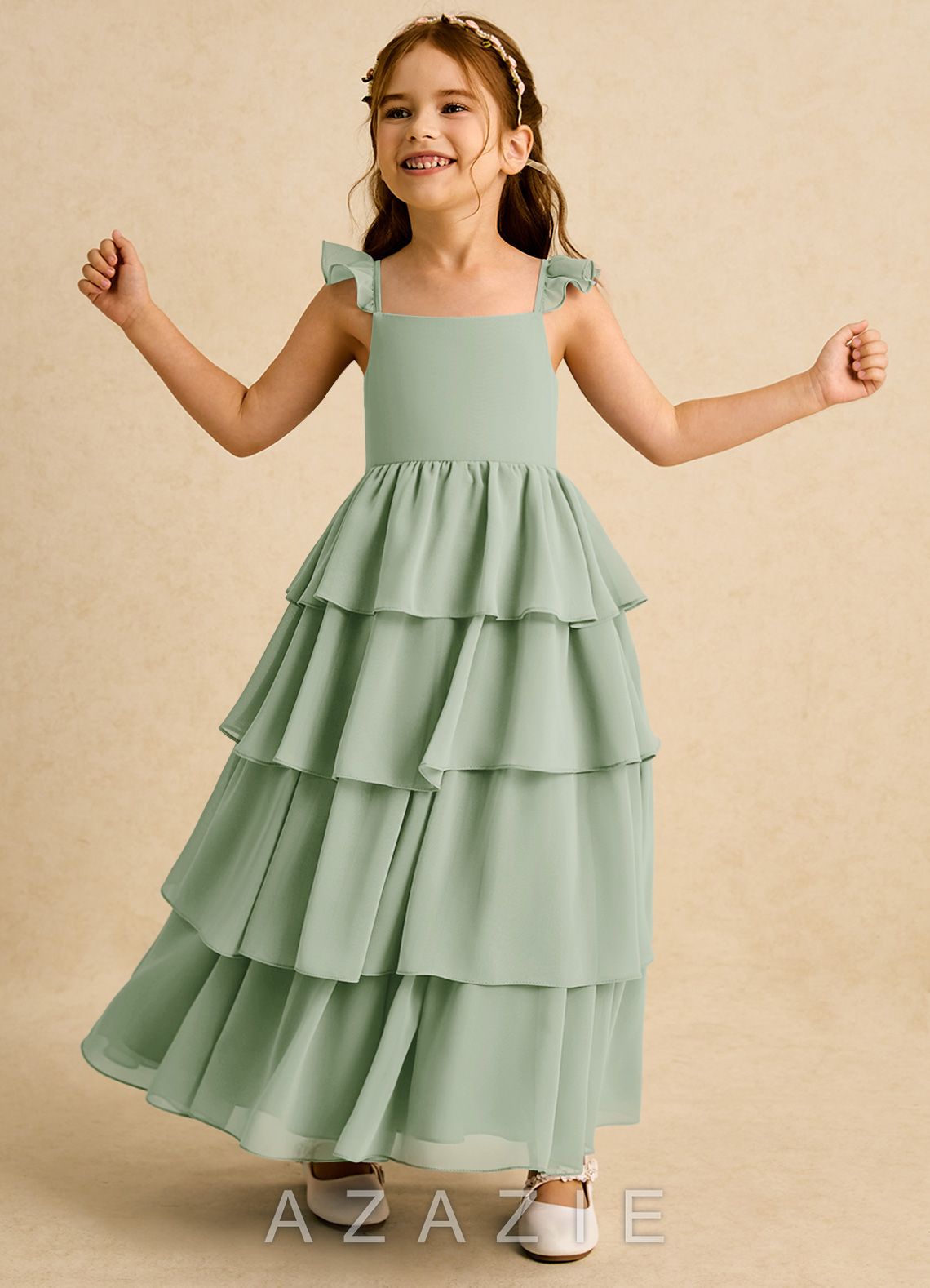 Azazie Boba Dusty Sage A-Line Square Neckline Chiffon Dress