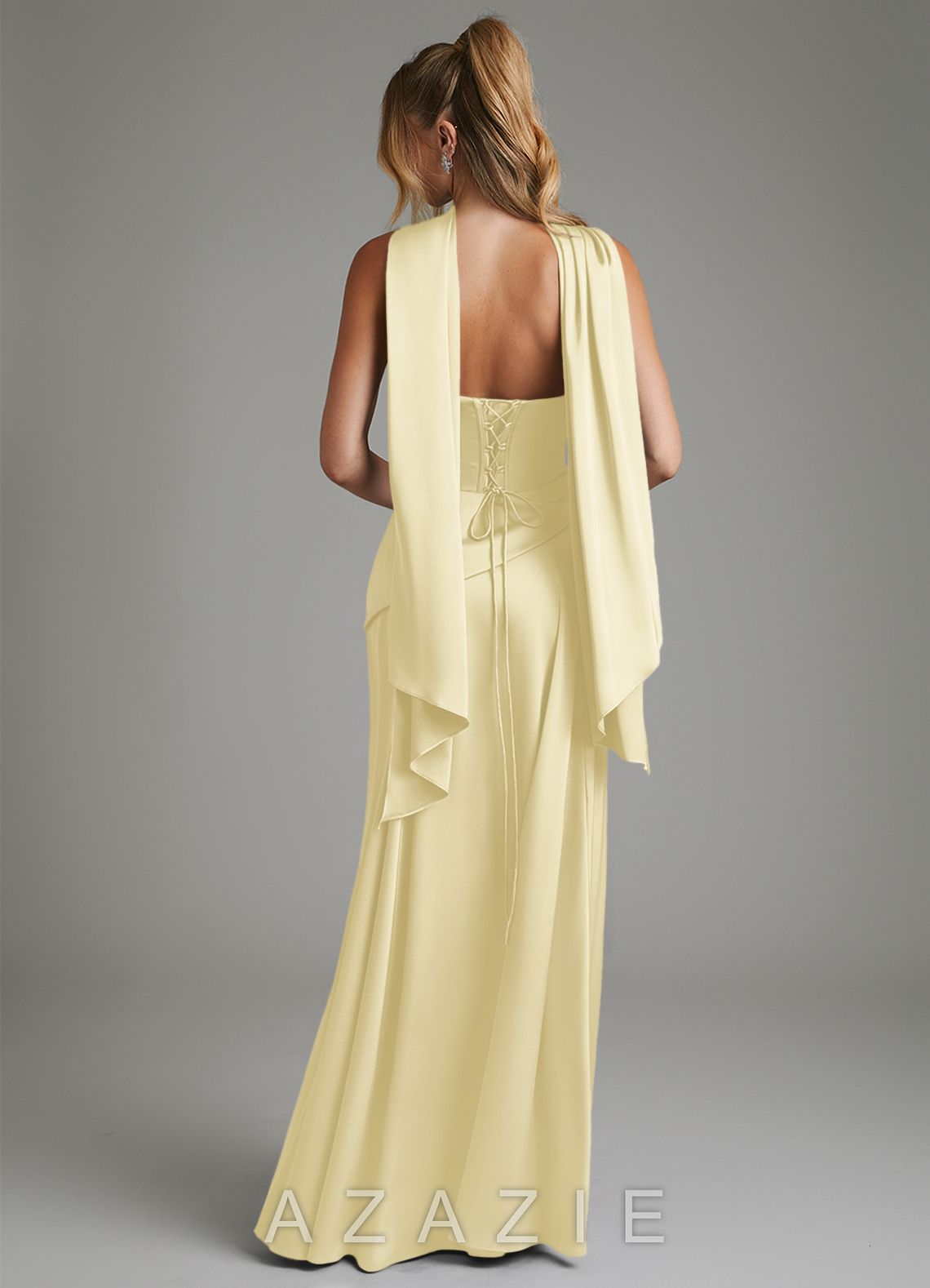 Azazie Gabriela Lemon Sorbet A-Line Corset Stretch Satin Dress lemon_sorbet