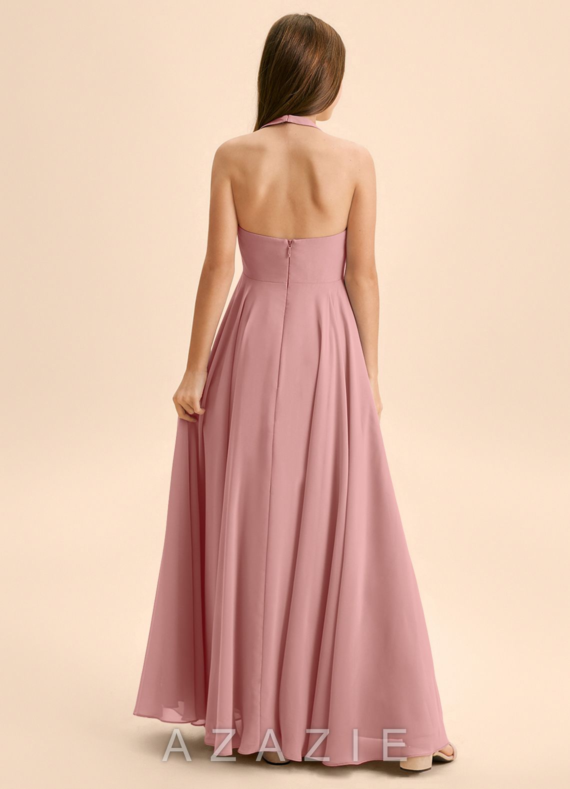 Azazie Kady Junior Dusty Rose A-Line Sweetheart Neckline Chiffon Dress dusty_rose