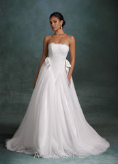 Azazie Raya Diamond White Ball-Gown Strapless Tulle Dress