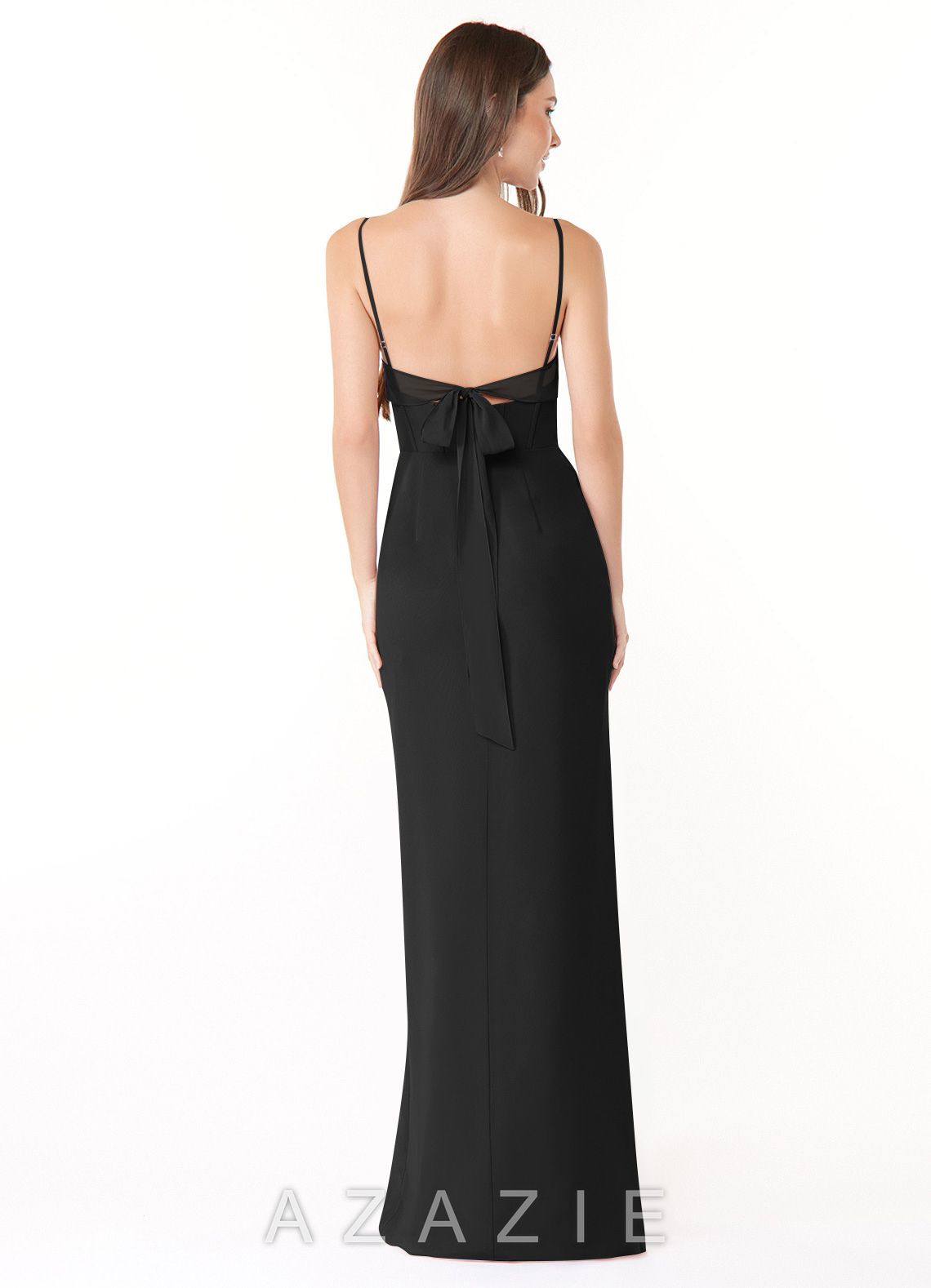 Azazie Mai Black Sheath Pleated Chiffon Dress black