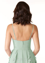 Azazie Peyton Agave A-Line Ruched Chiffon Dress agave