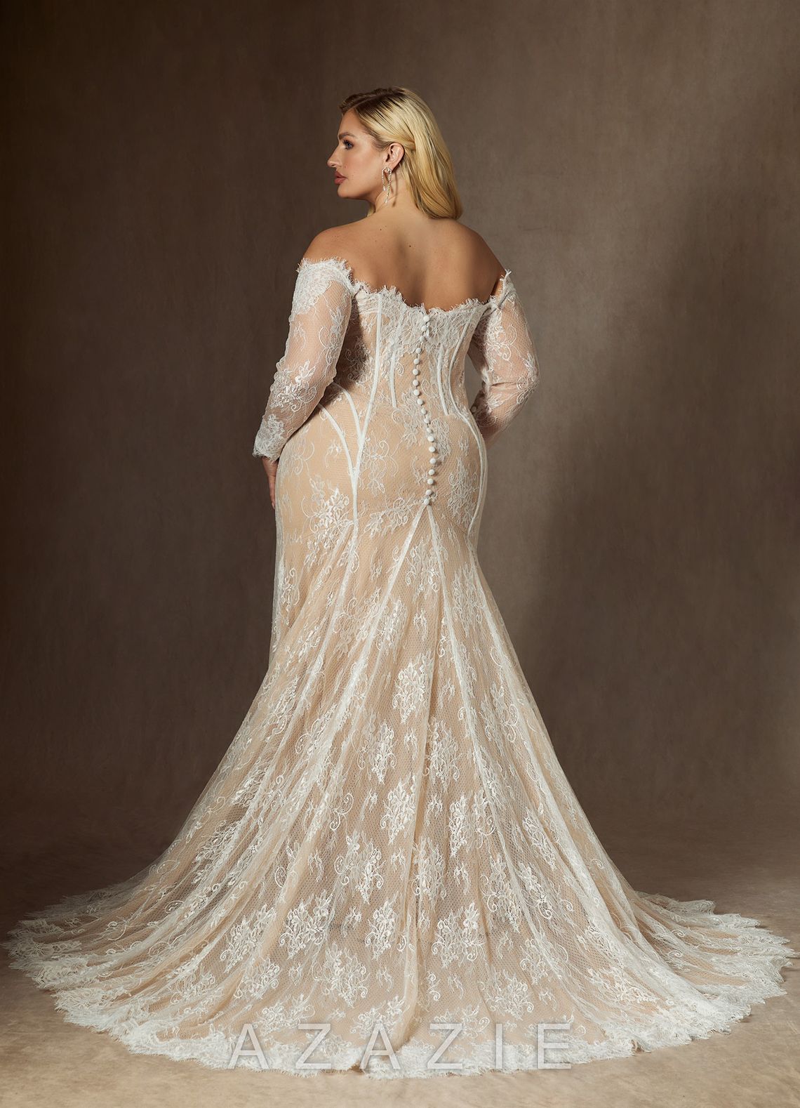 Azazie Katherine Wedding Dress Diamond White Champagne Mermaid Off the Shoulder Tulle Dress diamond_white/champagne