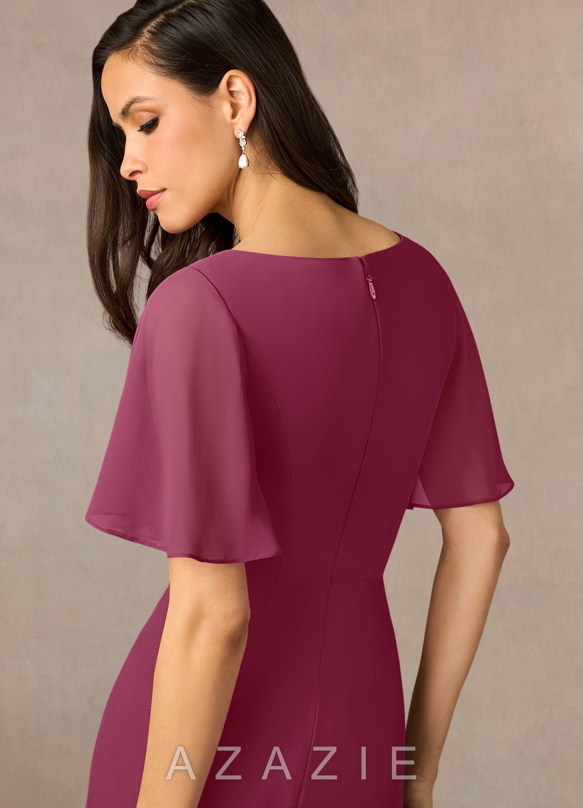 Azazie Rain Mulberry Sheath Beaded Chiffon Dress mulberry
