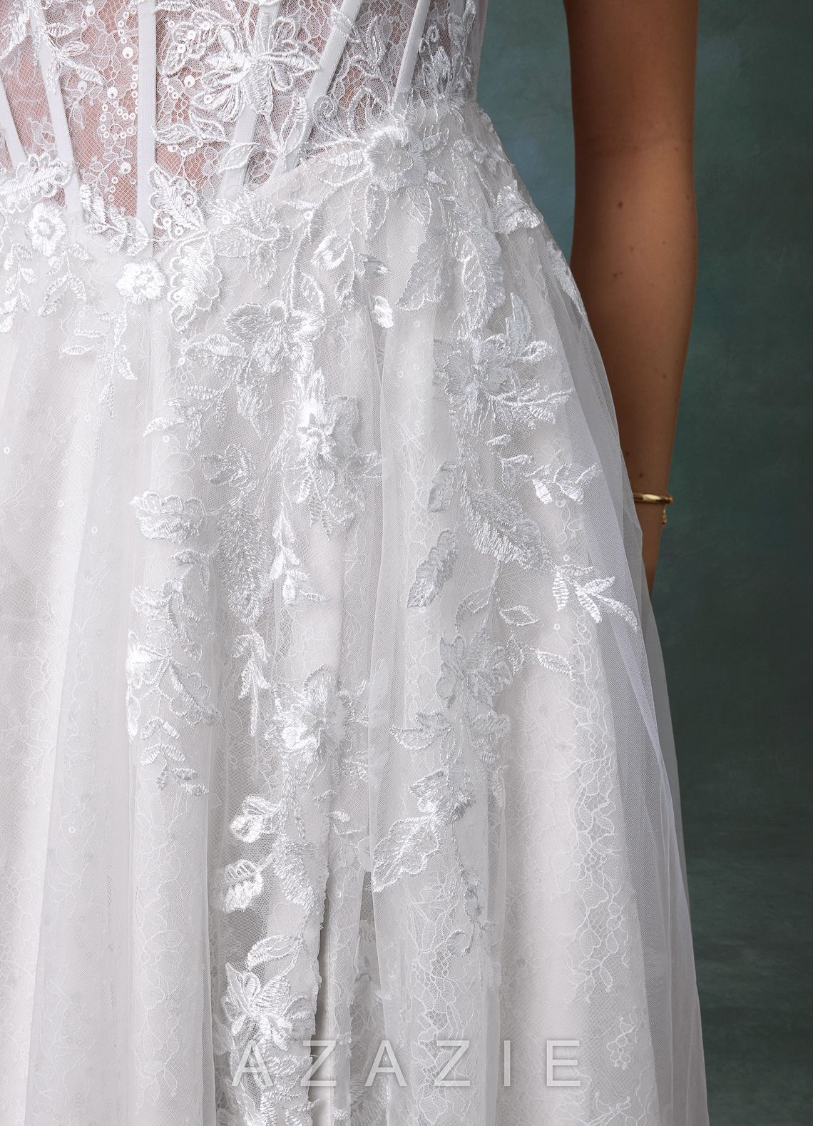 Azazie Ivonnah Diamond White A-Line Strapless Tulle Dress
