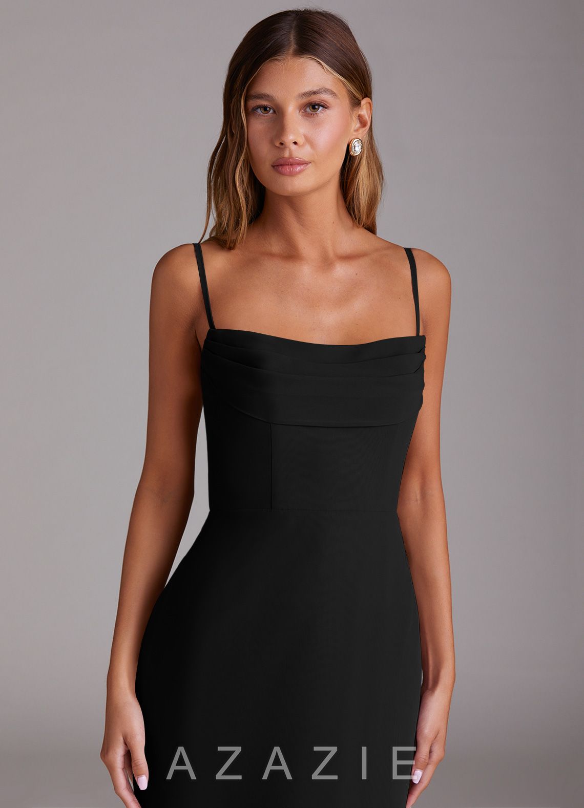 Azazie Saige Black A-Line Off the Shoulder Chiffon Convertible Dress black