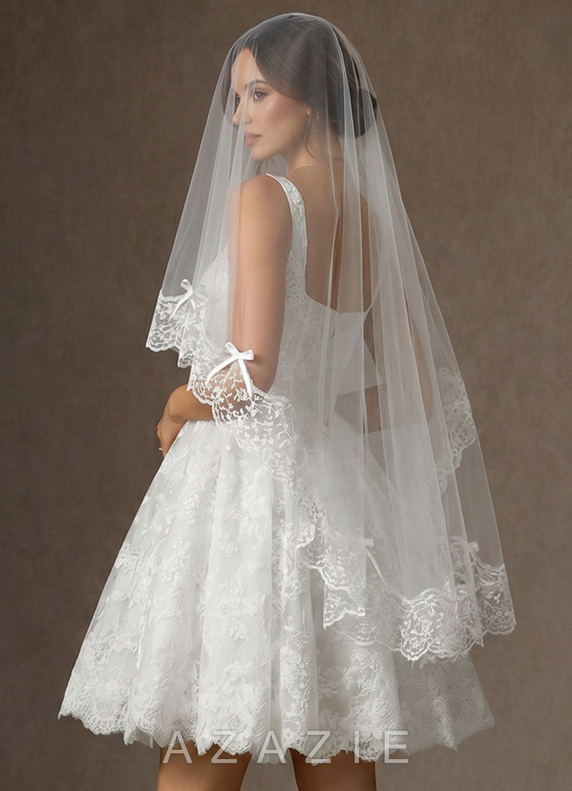 The French Vintage Ruffled Lace Elbow Veil  diamond_white