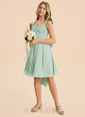Azazie Arie Junior Agave A-Line Ruched Chiffon Dress agave
