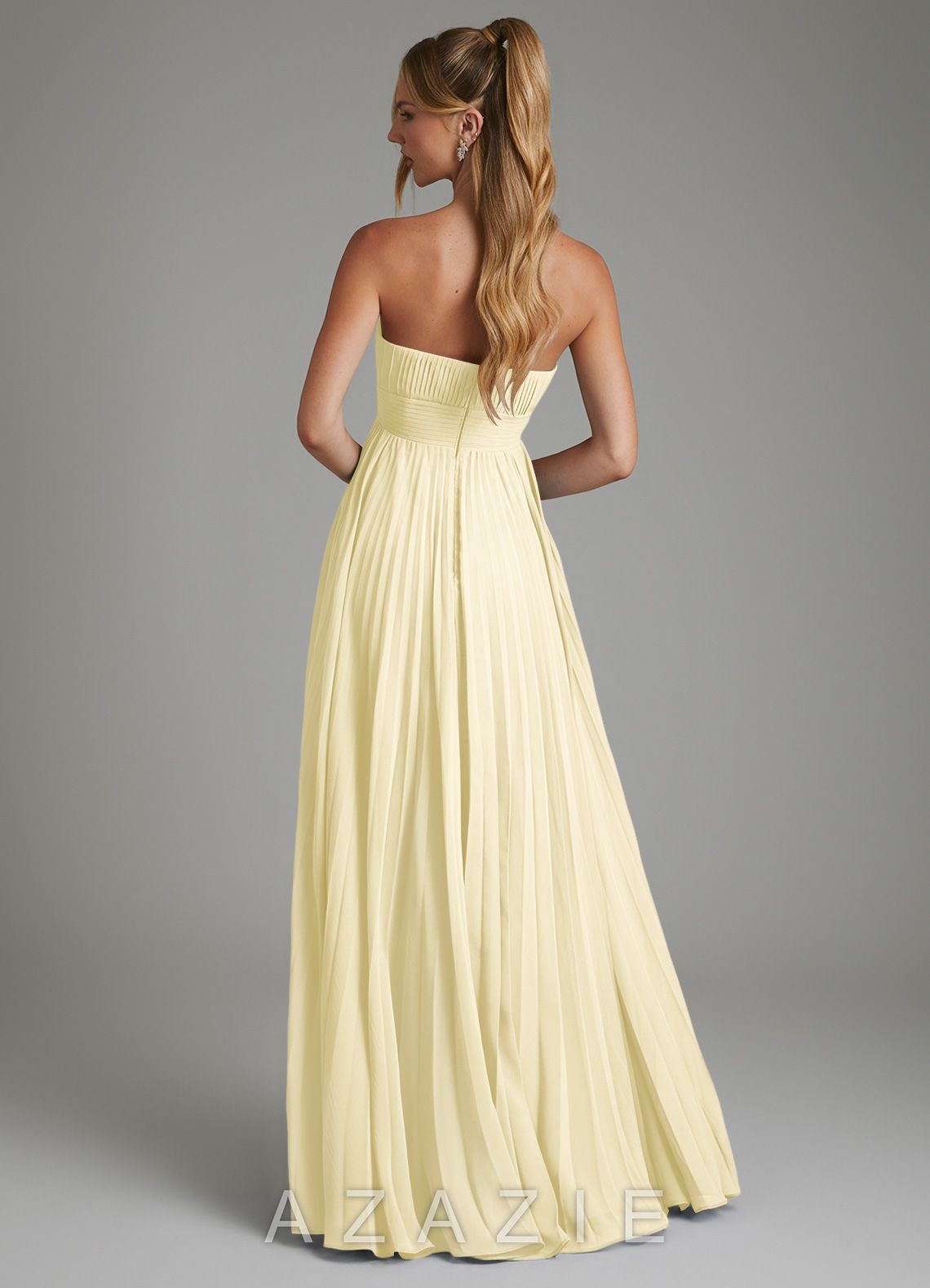 Azazie Ari Lemon Sorbet A-Line Strapless Chiffon Dress lemon_sorbet