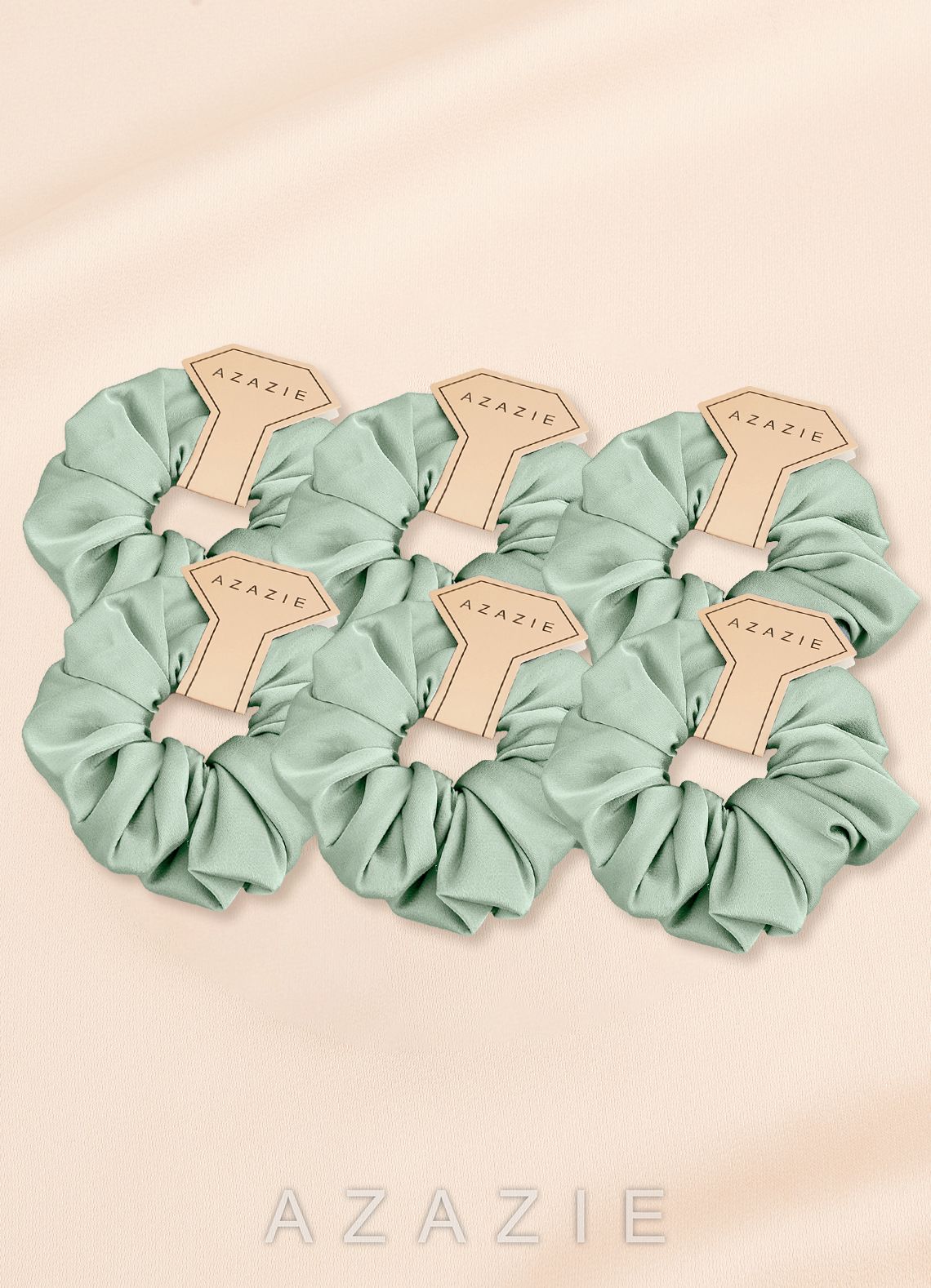 Matching Color Six-Piece Bridesmaid Stretch Satin Over Size Scrunchie Set