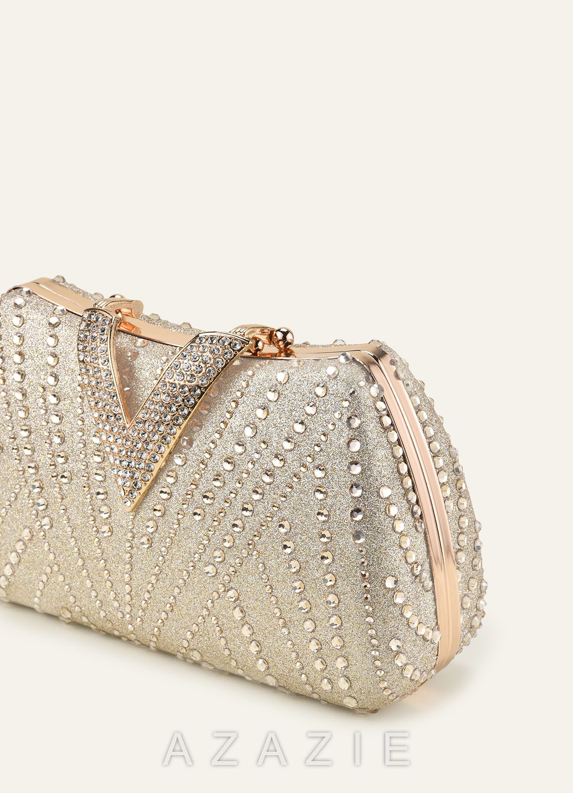 Crystal Embellished Clutch Bag with Dual Detachable Chain Straps