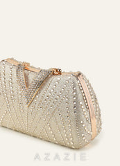 Crystal Embellished Clutch Bag with Dual Detachable Chain Straps