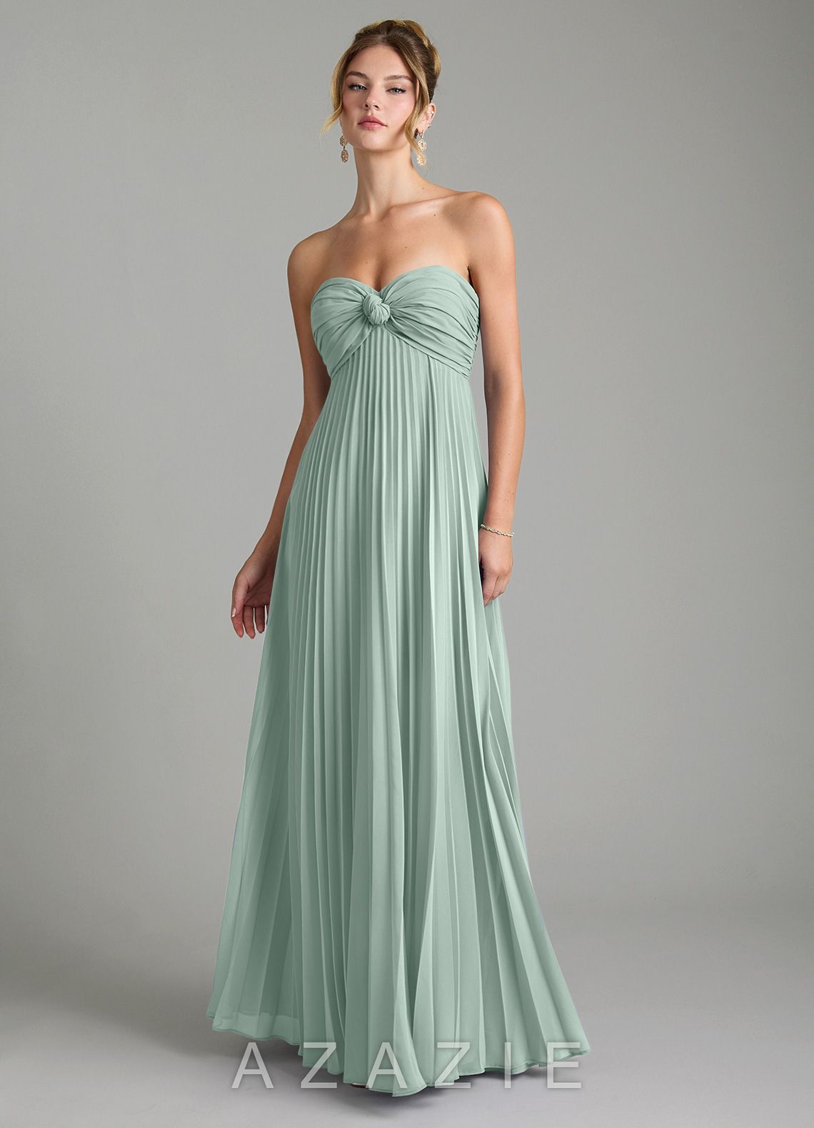 Azazie Tempest Agave Empire Corset Chiffon Convertible Dress agave