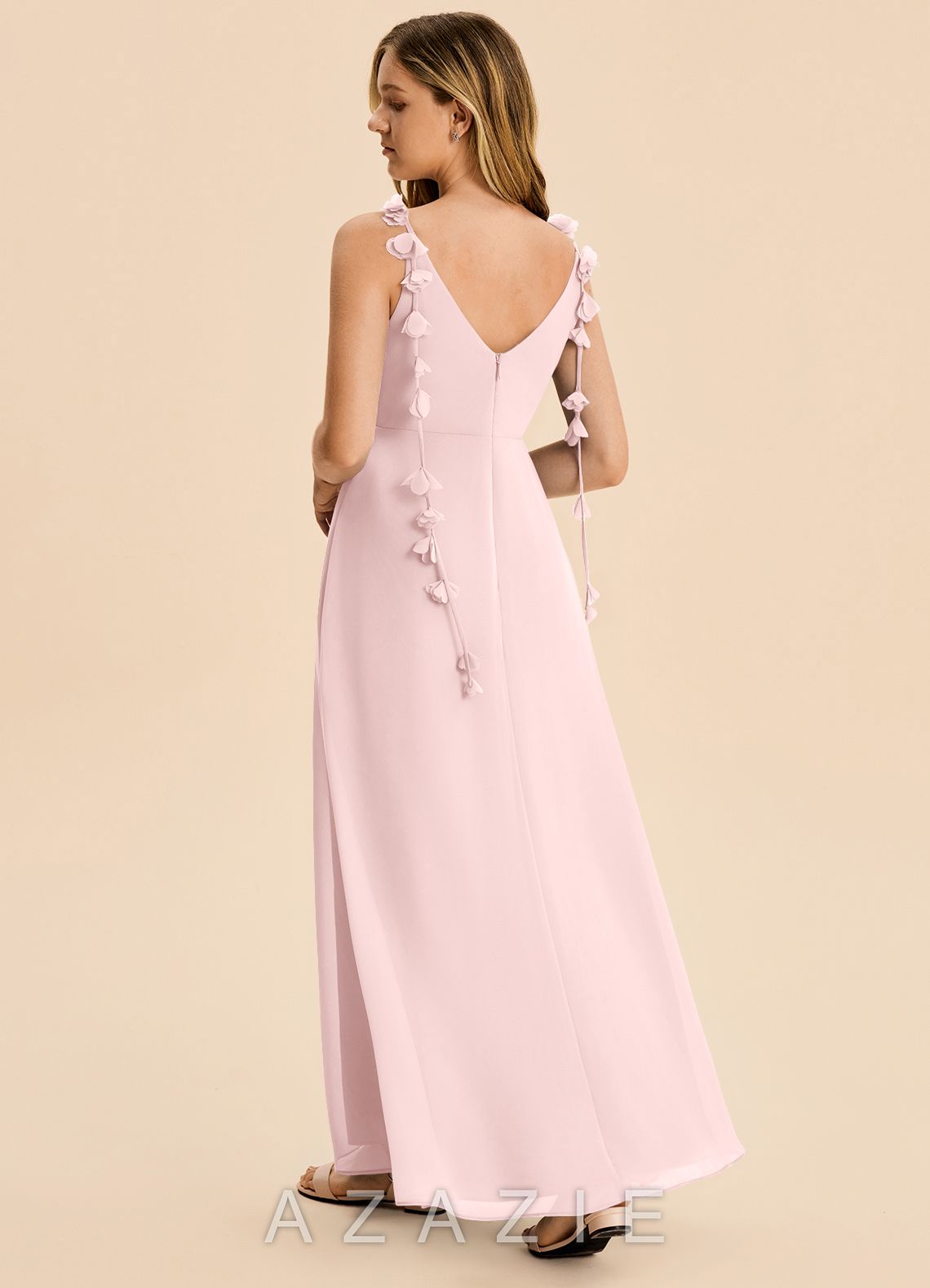 Azazie Gumdrop Junior Blushing Pink Empire Pleated Chiffon Dress