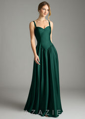 Azazie Evadina Emerald A-Line Corset Stretch Satin Dress