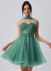 Thalassienne Basil Lace Rhinestones Tulle Mini Dress