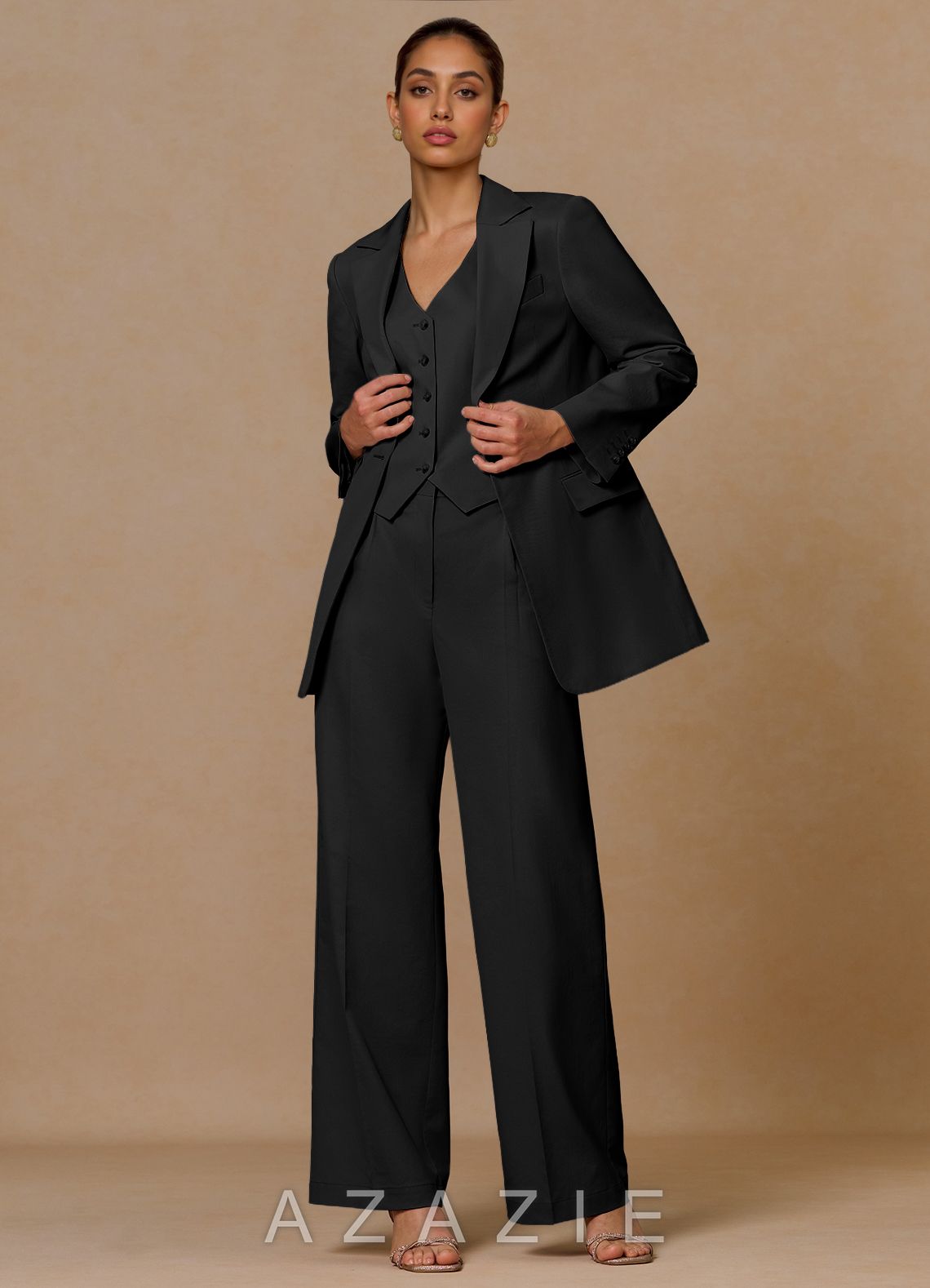 Margaret Black Cotton Linen Blend 3-Piece Suit