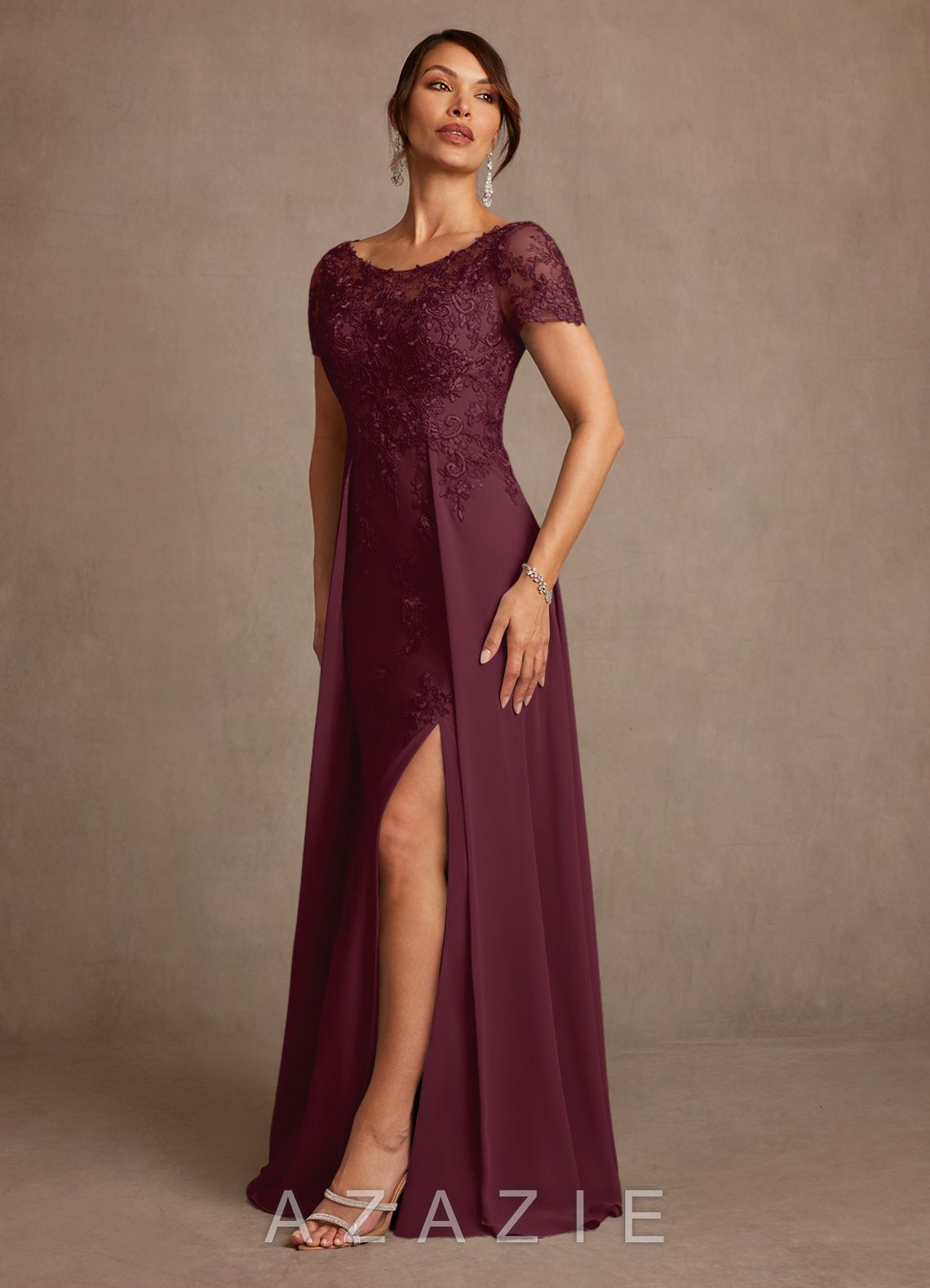 Azazie Alva Cabernet A-Line Lace Dress cabernet