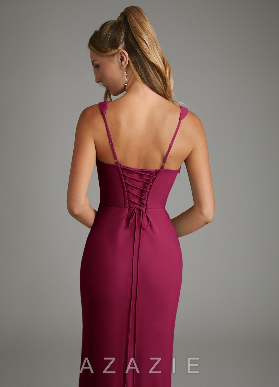 Azazie Asa Burgundy Sheath Corset Chiffon Dress burgundy
